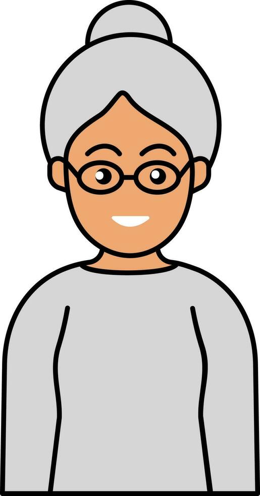Glasses Wearing Lady With Hair Bun Icon In Gray And Peach Color. vector