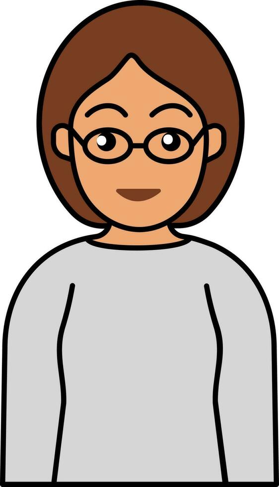 Short Hair Smart Girl Wearing Eyeglasses Icon In Brown And Gray Color. vector