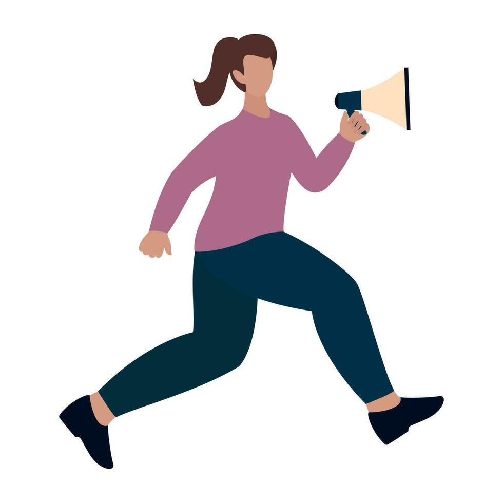 Young Girl with Loud Speaker, announcement icon. vector