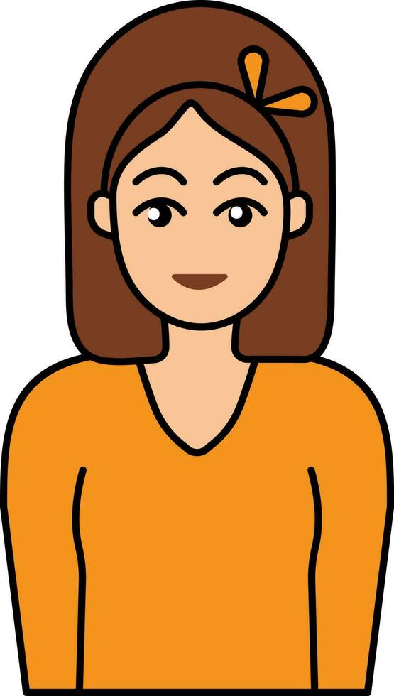 Beautiful Smart Girl Wearing Hairband Icon In Orange And Brown Color. vector