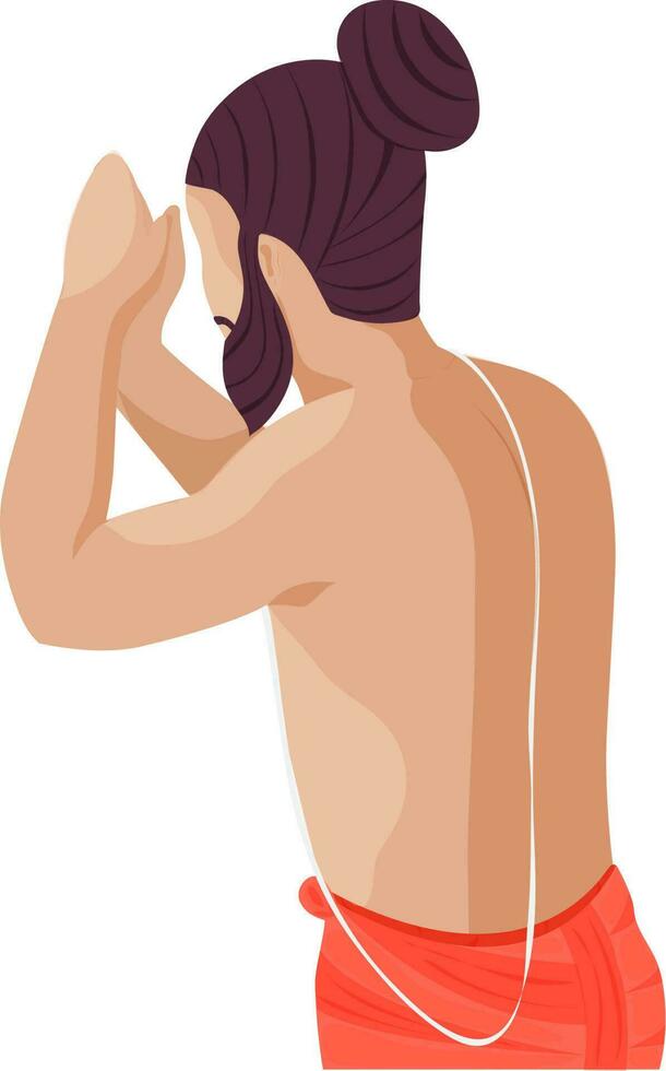 Side View Illusration Of Cartoon Brahmin Doing Namaskar. vector