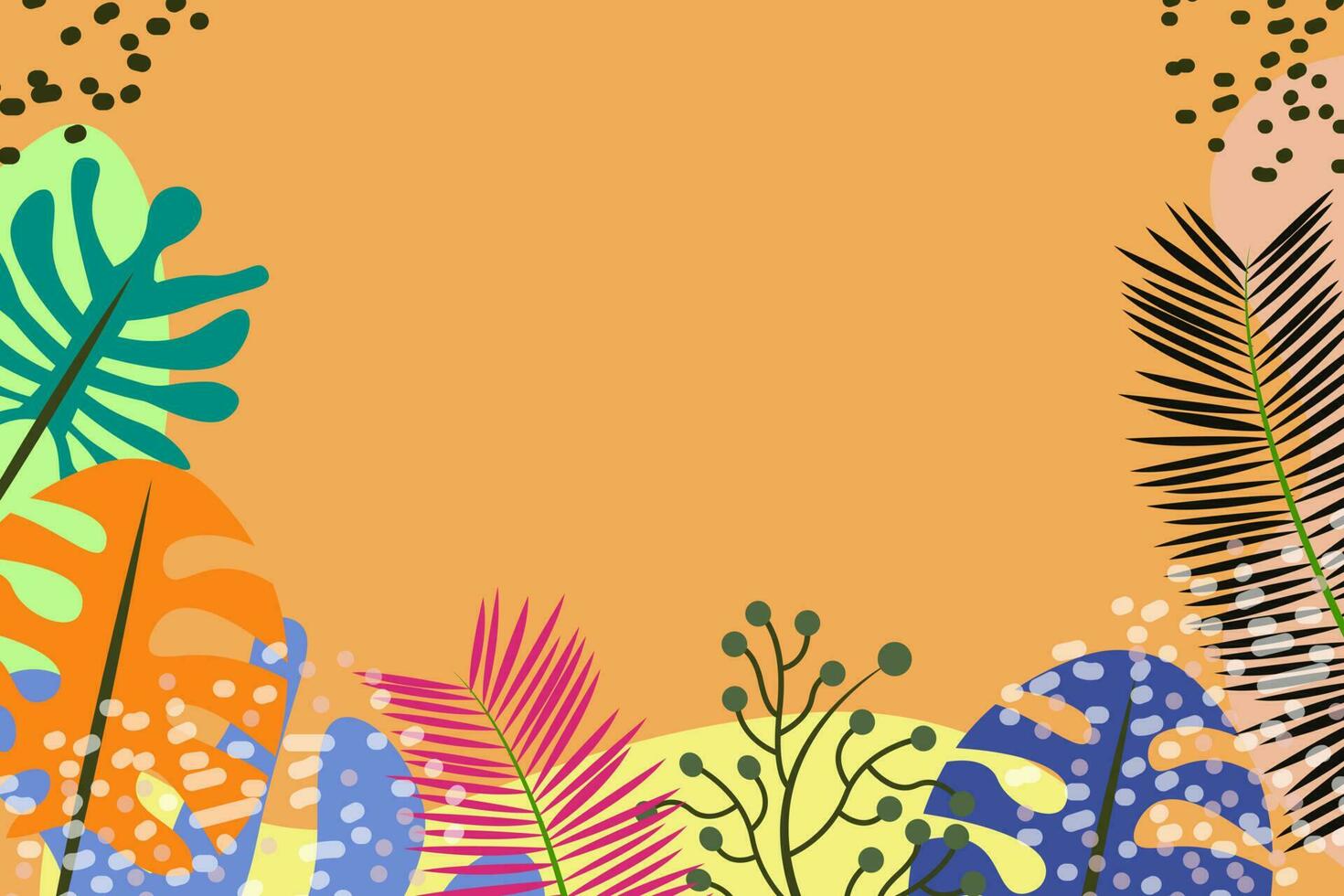 summer panorama, abstract illustration with jungle exotic leaves, colorful design, summer background and banner vector