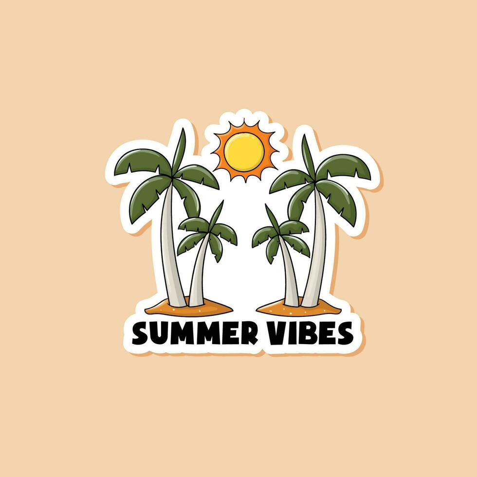 Colorful hand drawn summer vibes sticker with palm tree and sun vector