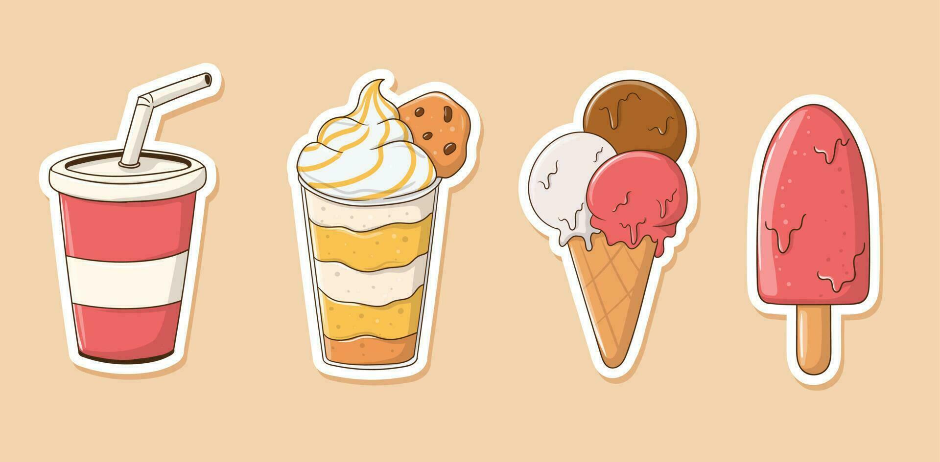 Colorful Hand drawn Ice cream stickers collection vector