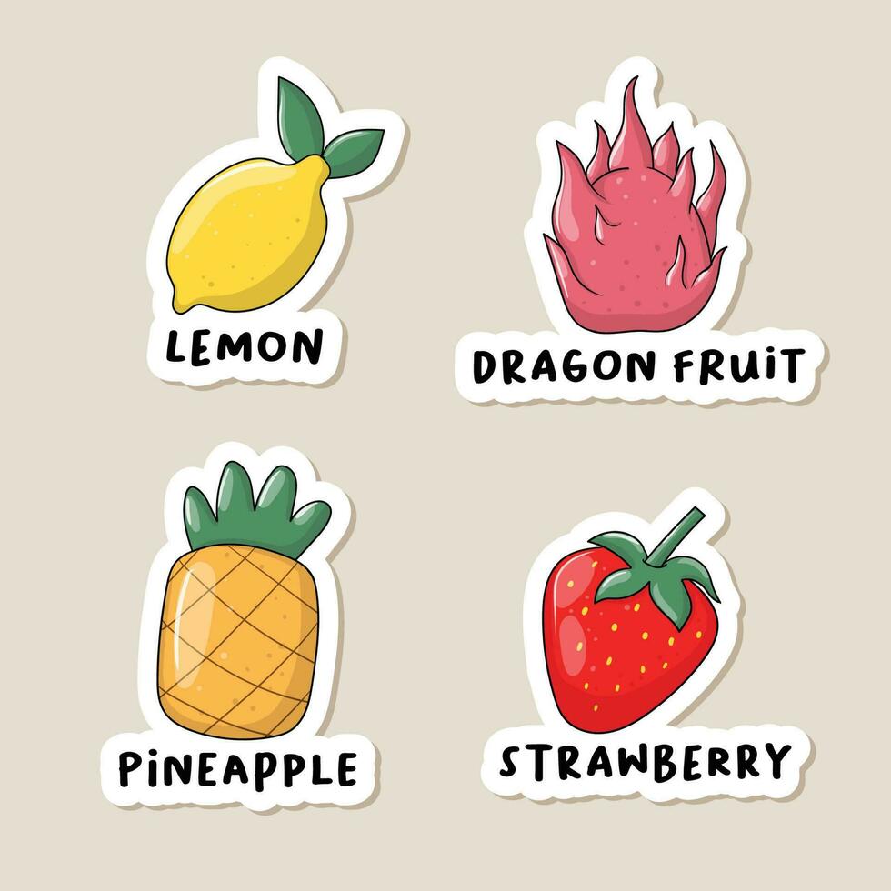 Colorful hand drawn fruits stickers collection vector