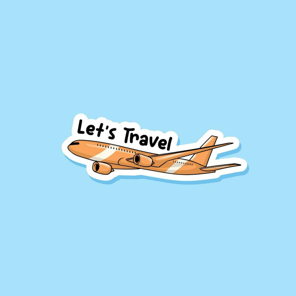 Colorful hand drawn let's travel with an airplane vector