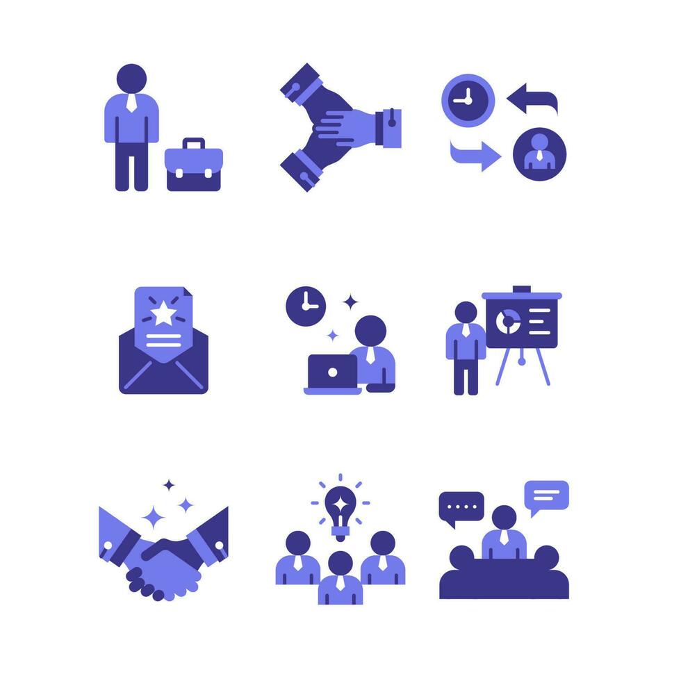 Recruitment and employee icon sheets design. HR human resources duotone style icon set vector