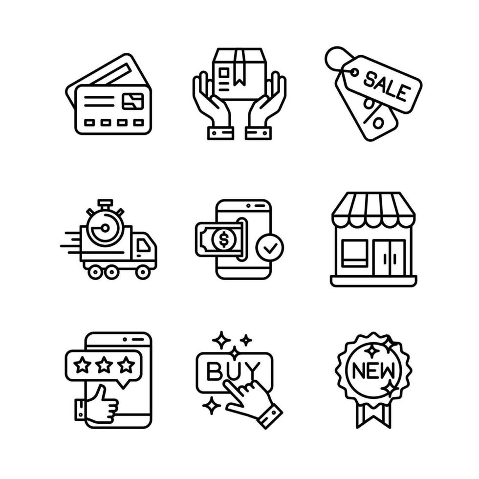 Ecommerce and Shopping Icons Set in Line Style Icon vector