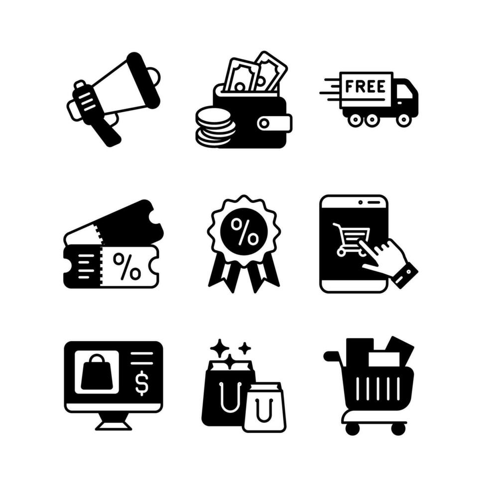 comercio electrónico y compras íconos conjunto en glifo estilo icono vector
