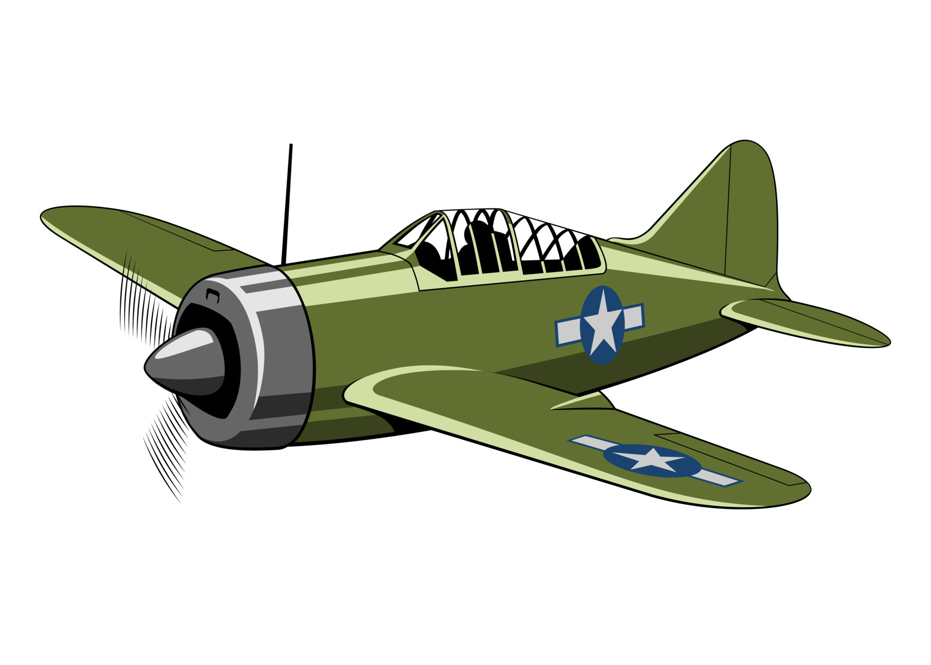 Buffalo fighter plane 1939. WW II aircraft. Vintage airplane. Vector