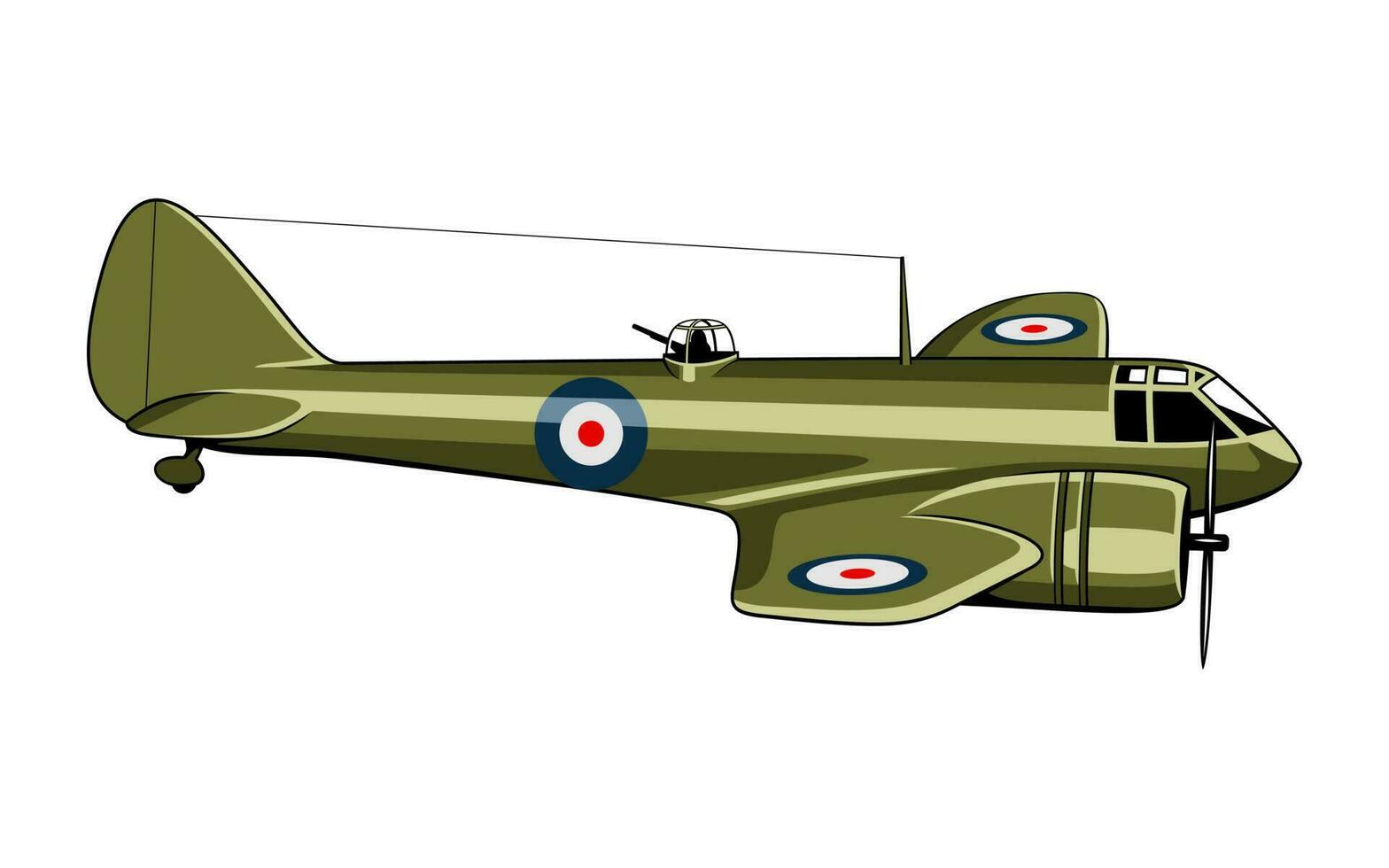 Bristol Blenheim Light Bomber 1935. WW II aircraft. Vintage airplane. Vector clipart isolated on white.