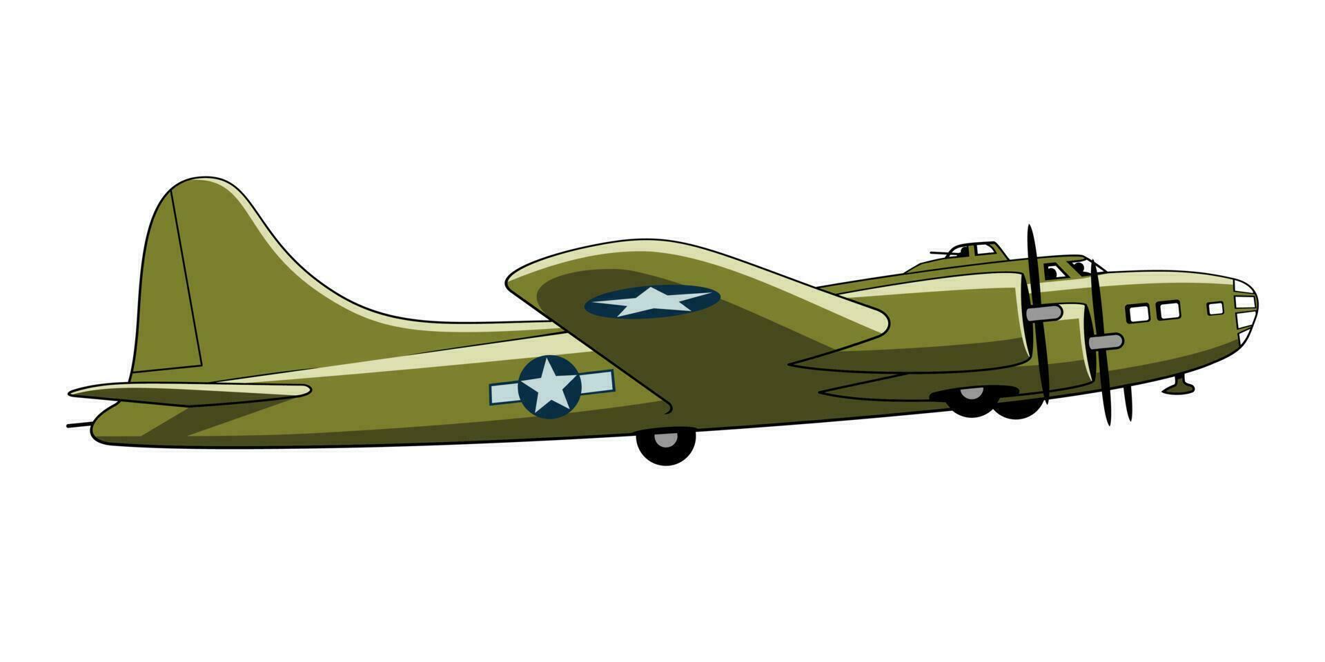 Heavy Bomber B-17 Flying Fortress 1938. WW II aircraft. Vintage airplane. Vector clipart isolated on white.