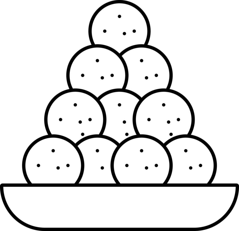 Indian Sweets Of Laddu Bowl Thin Line Icon. vector