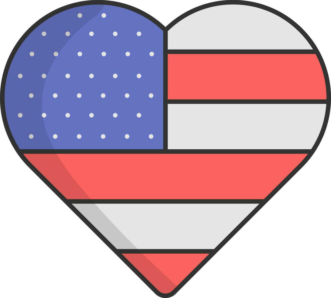 American Flag Color Heart Icon Or Symbol. vector