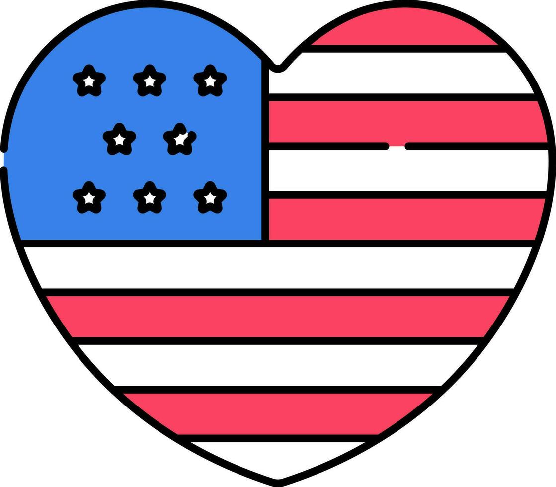 American Flag Color Heart Icon Or Symbol. vector