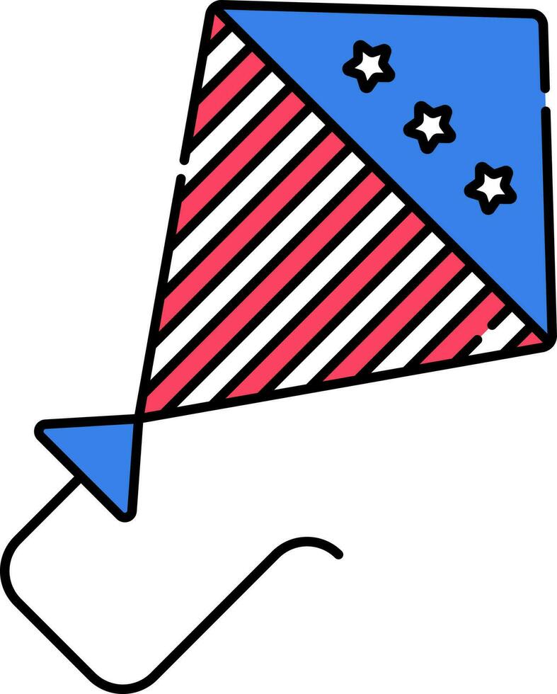 Fly American Flag Color Kite Flat Icon. vector