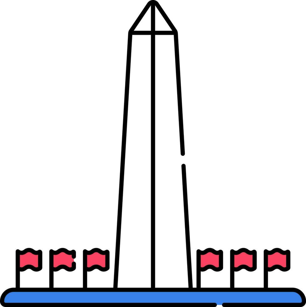Washington torre con rojo banderas icono en plano estilo. vector