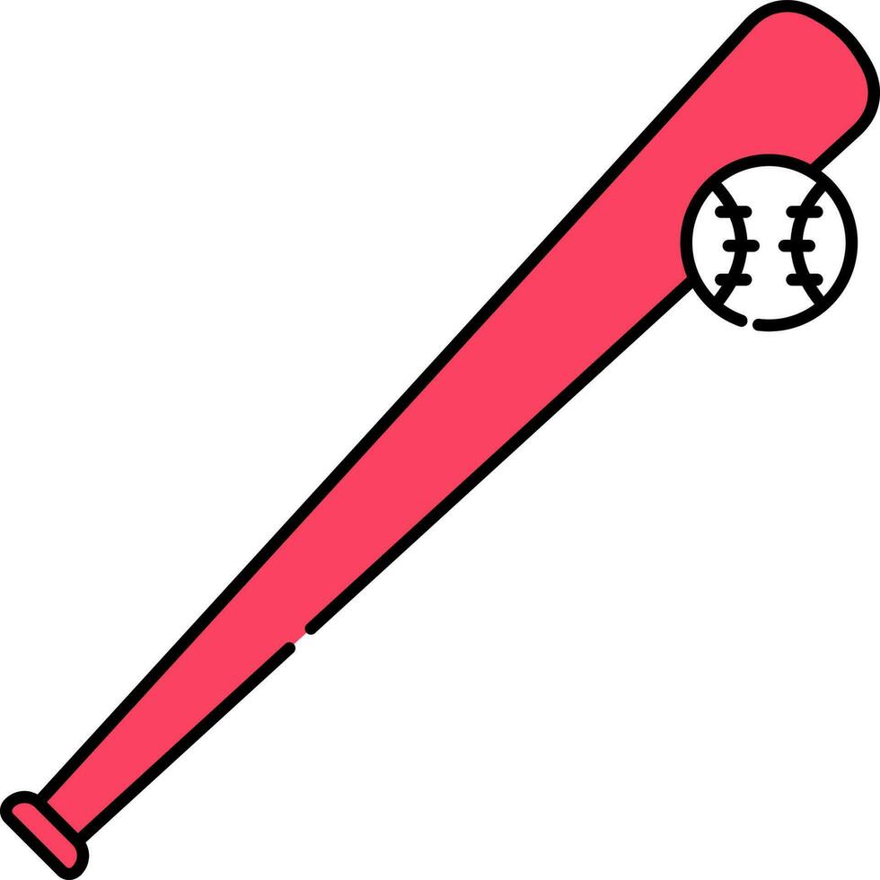Flat Illustration Of Baseball And Bat Red And White Icon. vector