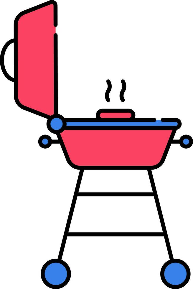 Grilled Food On BBQ Pot Flat Icon In Red And Blue Color. vector