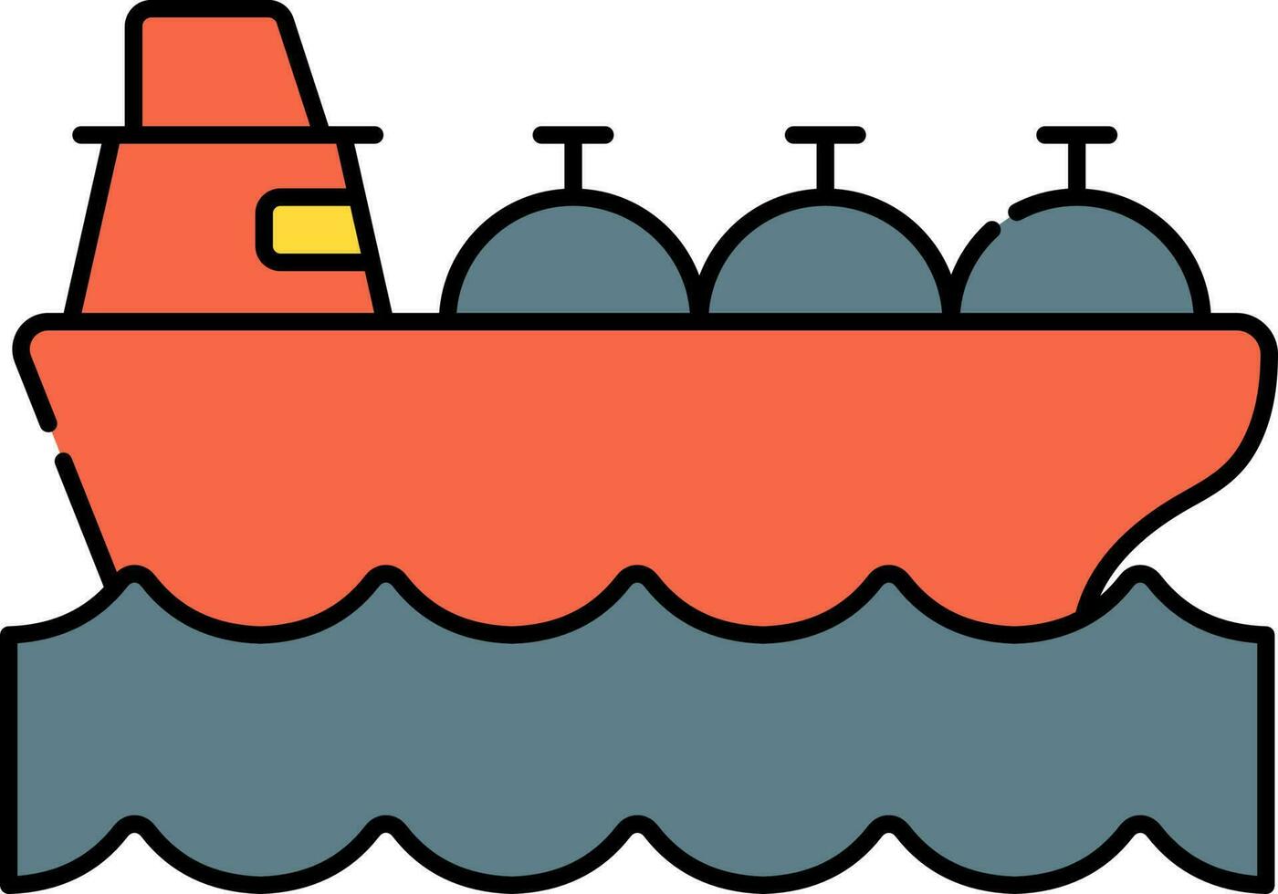Oil Tanker Ship Flat Icon In Orange And Teal Color. vector