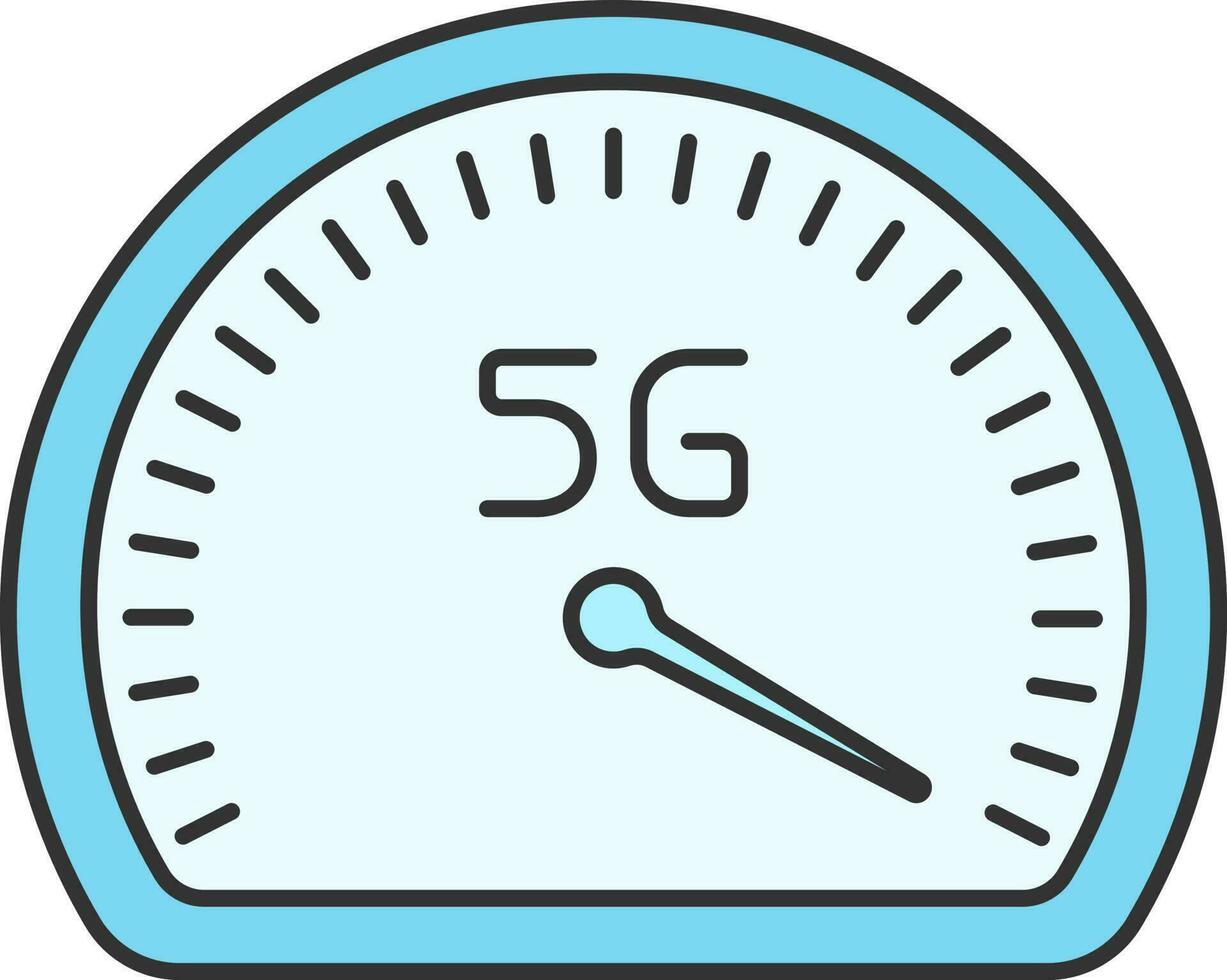 Blue 5G Speedometer Icon In Flat Style. vector