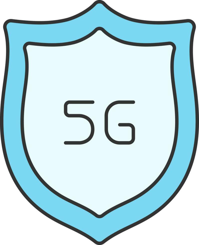 5G Text With Shield Flat Icon In Blue Color. vector