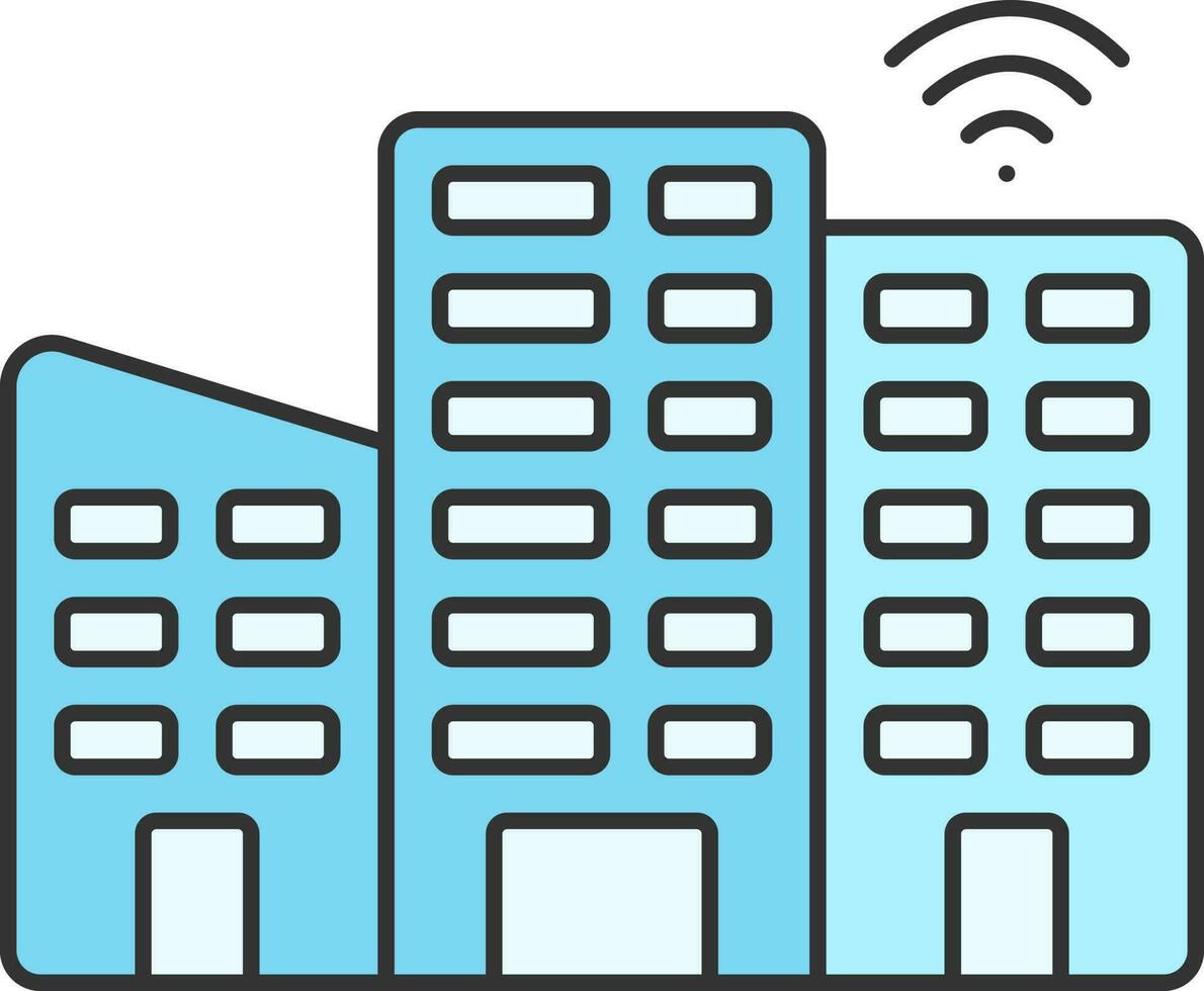 Wifi or Hotspot Connect Skyline Building Icon In Blue Color. vector