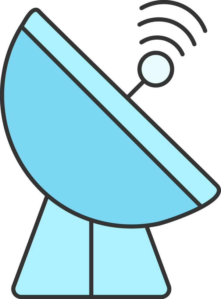 Blue Satellite Dish Icon In Flat Style. vector