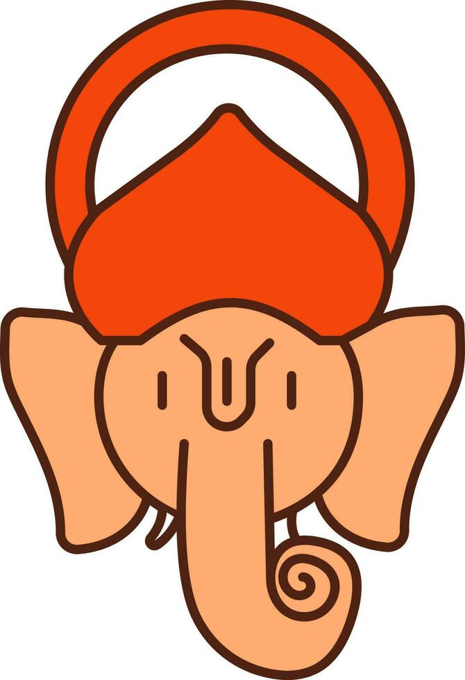 Flat Style Ganesha Face Icon In Orange Color. vector