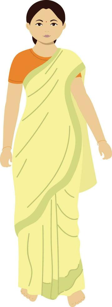 Character Of Indian Woman Wearing Saree In Standing Pose On White Background. vector