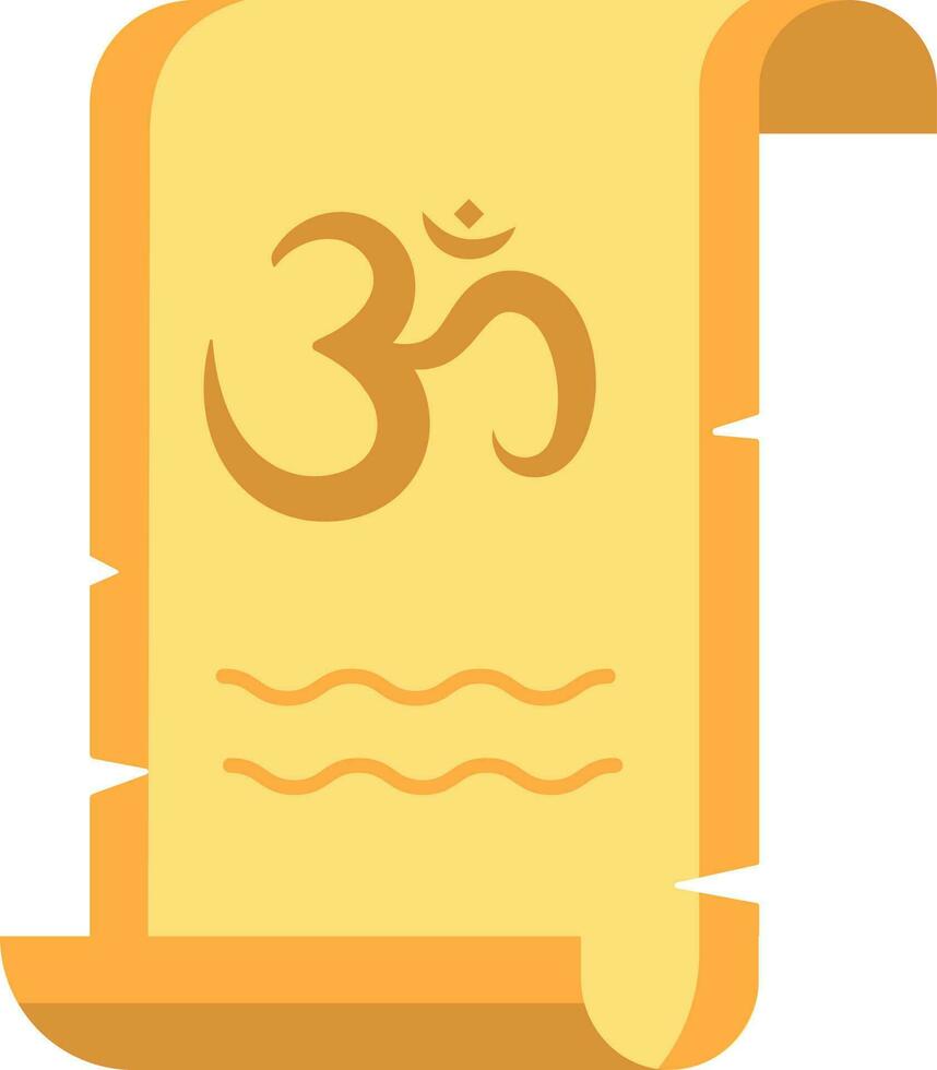 Om Symbol Scroll Paper Icon In Yellow Color. vector