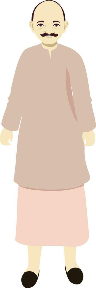 Hair Loss Man Wearing Indian Dress On White Background. vector