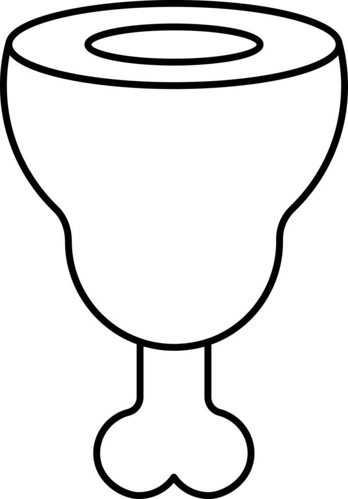 Ham Chicken Leg Piece Icon In Black Line Art. vector