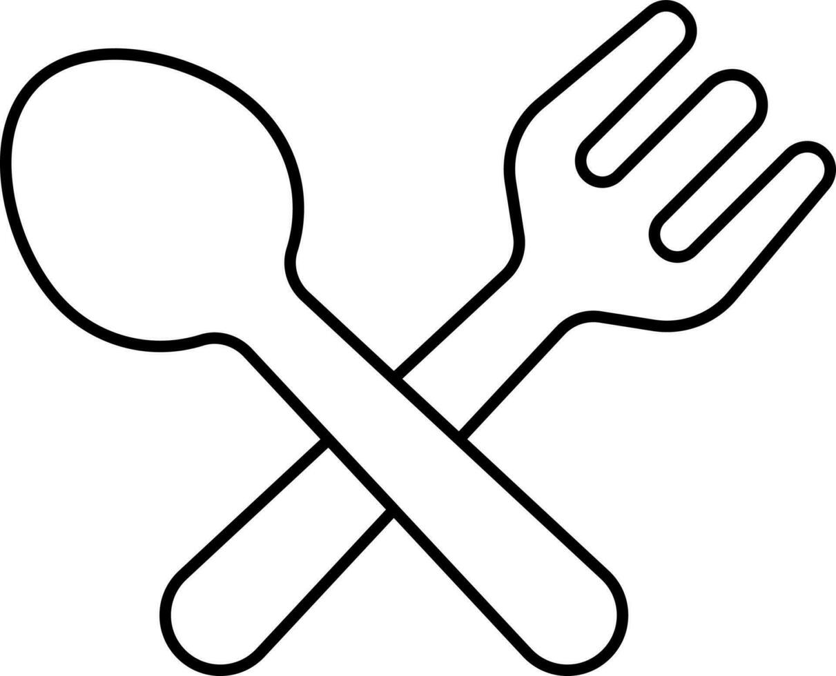 Crossed Fork And Spoon Icon In Line Art. vector