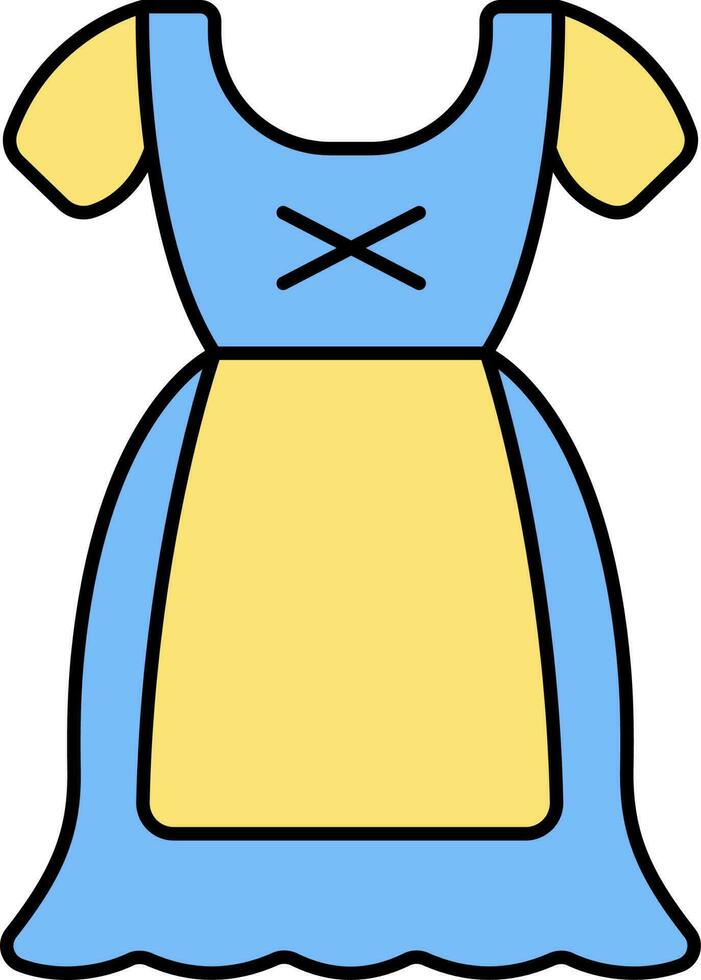 Isolated Dirndl Dress Icon In Yellow And Blue Color. vector