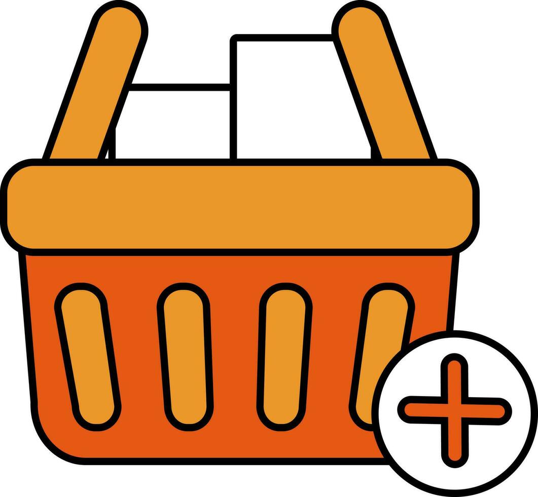 añadir producto compras cesta icono en naranja y blanco color. vector