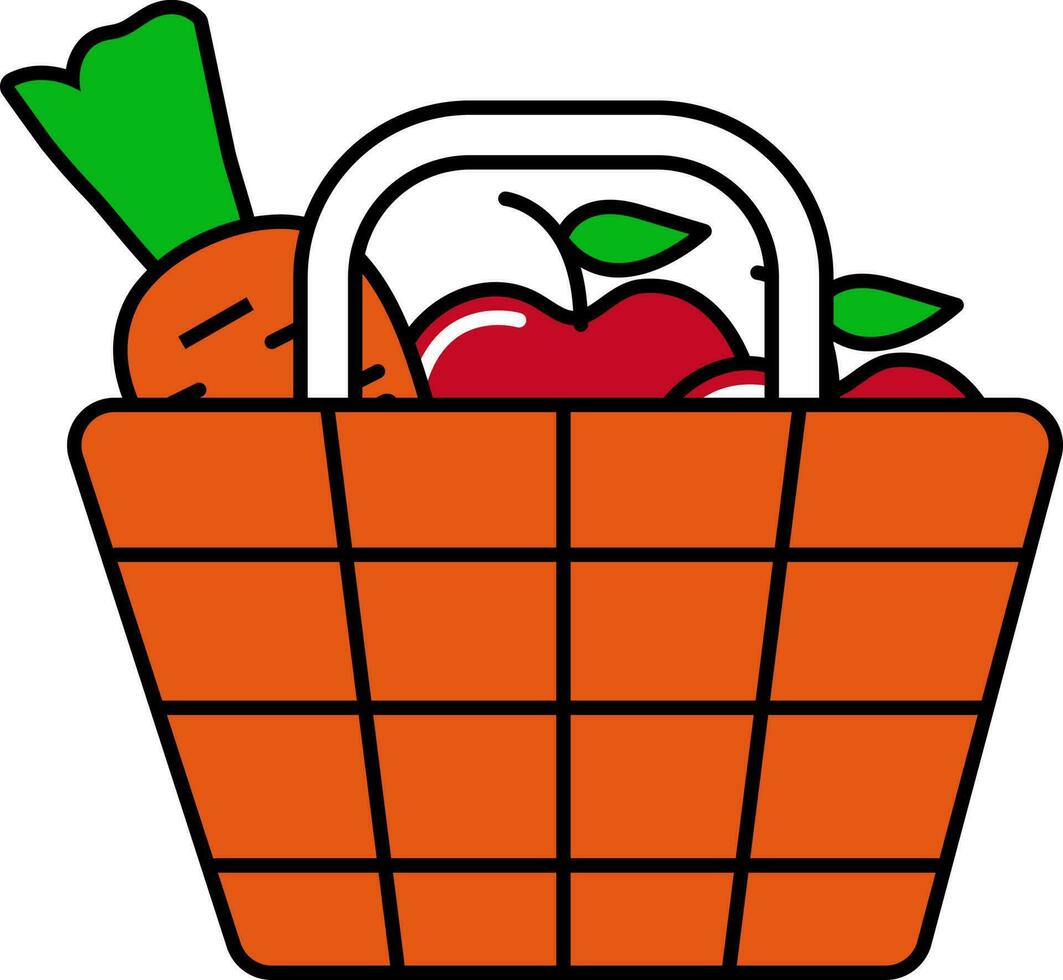 Fruta y vegetal cesta colroful icono en plano estilo. vector