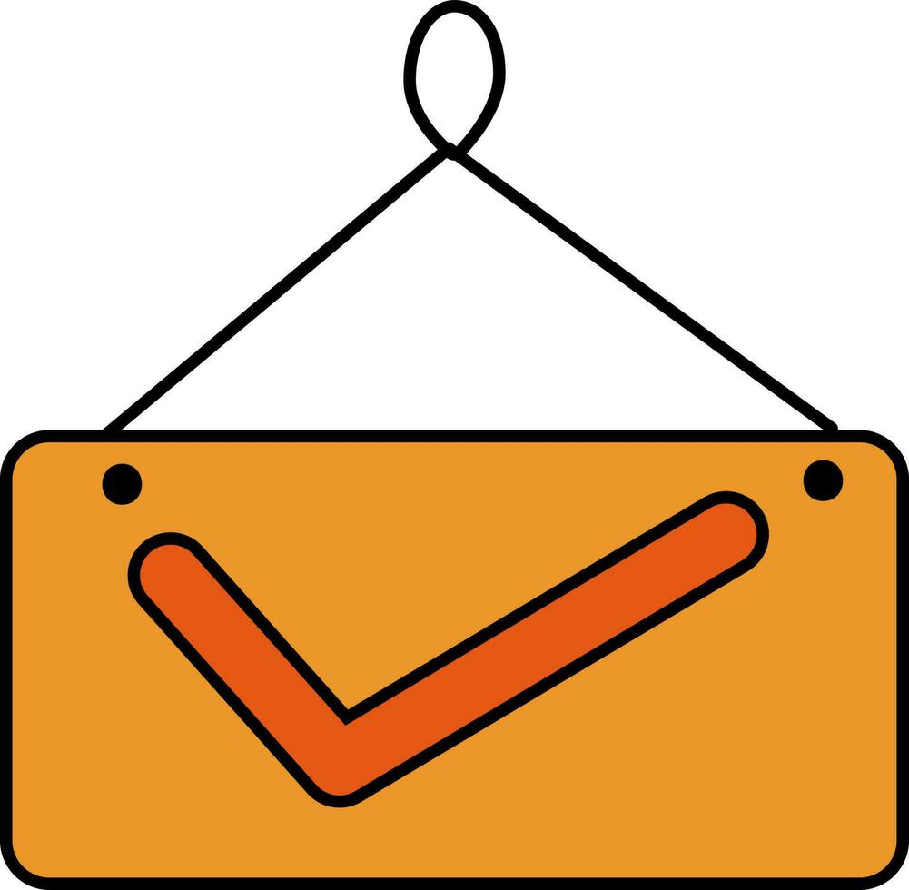 Check Sign Board Icon In Orange Color. vector