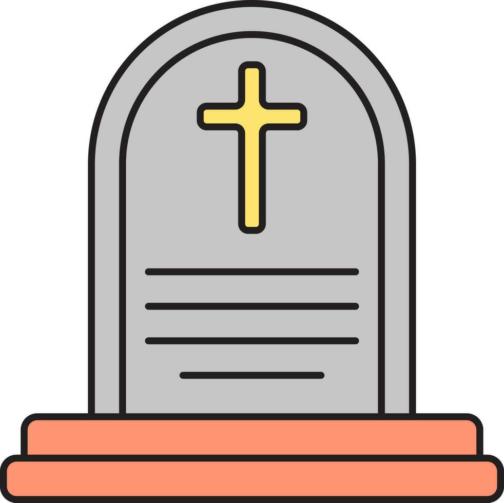 naranja y gris lápida sepulcral icono en plano estilo. vector