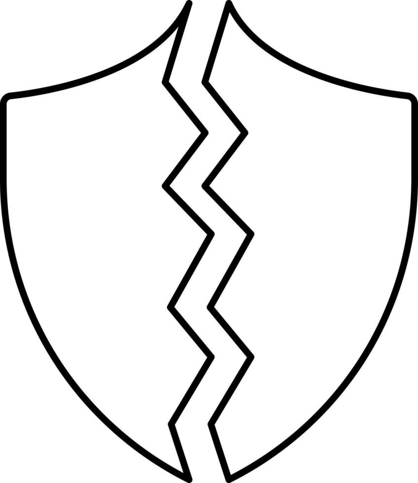 Black Thin Line Art Of Broken Shield Icon. vector