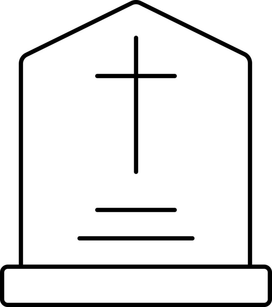Black Line Art Illustration Of Gravestone Icon. vector