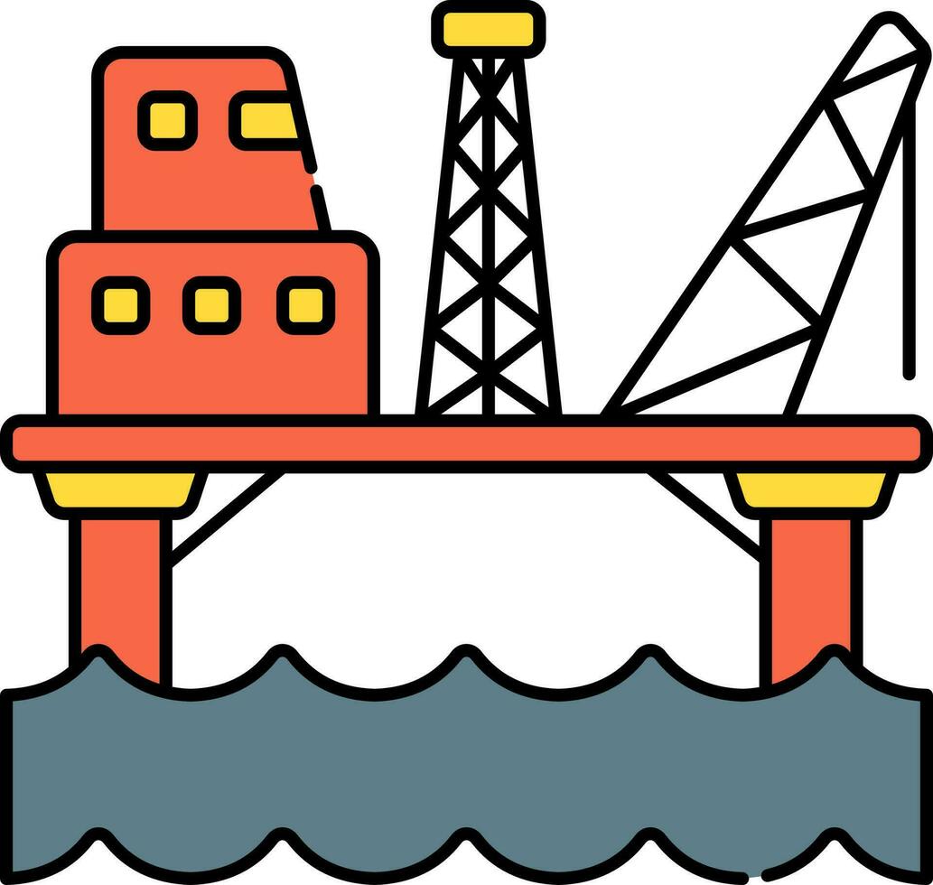 Flat Style Oil Rig Icon In Yellow And Orange Color. vector