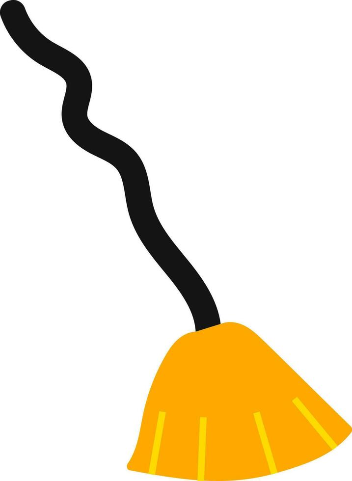 Black And Yellow Broom Icon In Flat Style. vector