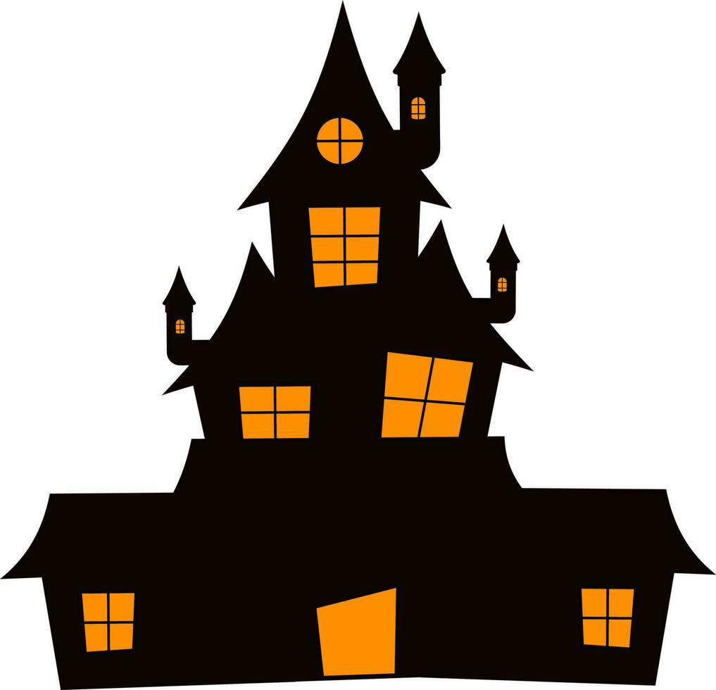 Orange And Black Illustration of Haunted House Icon. vector