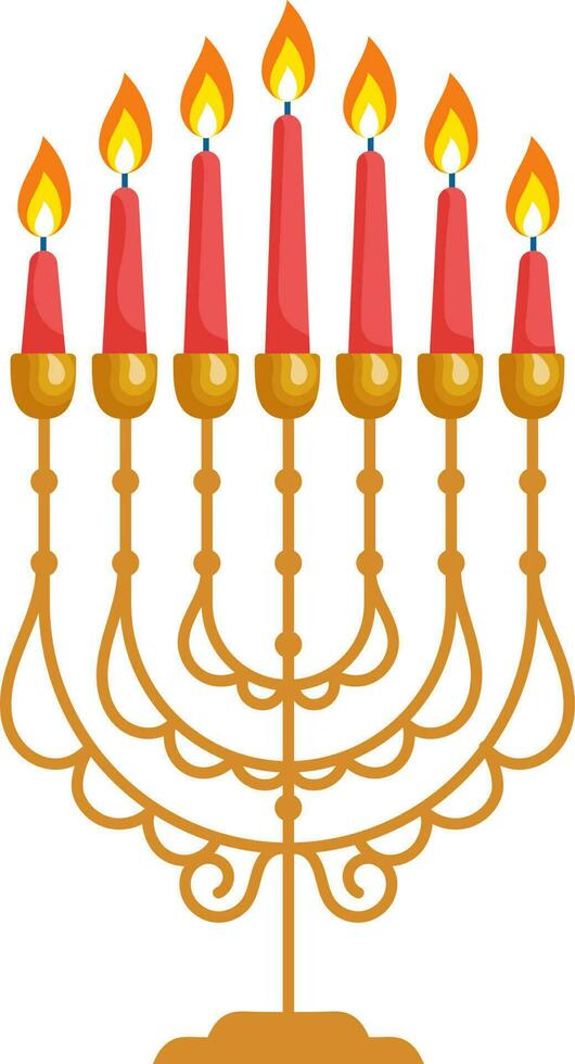 Isolated Burning Hanukkah Icon In Red And Golden Color. vector