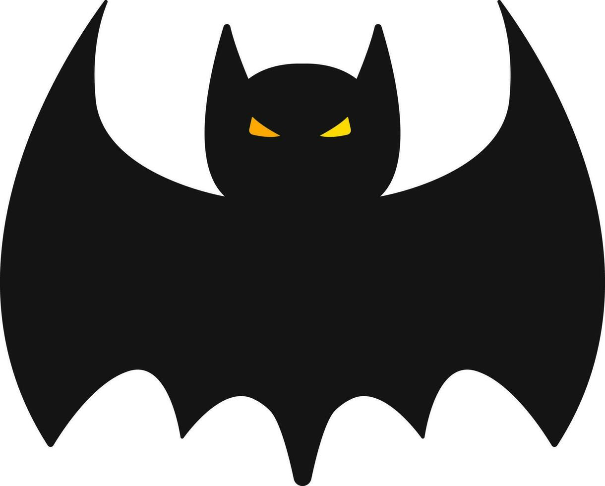 Cartoon Black Bats With Yellow Eye Icon In Flat Style. vector