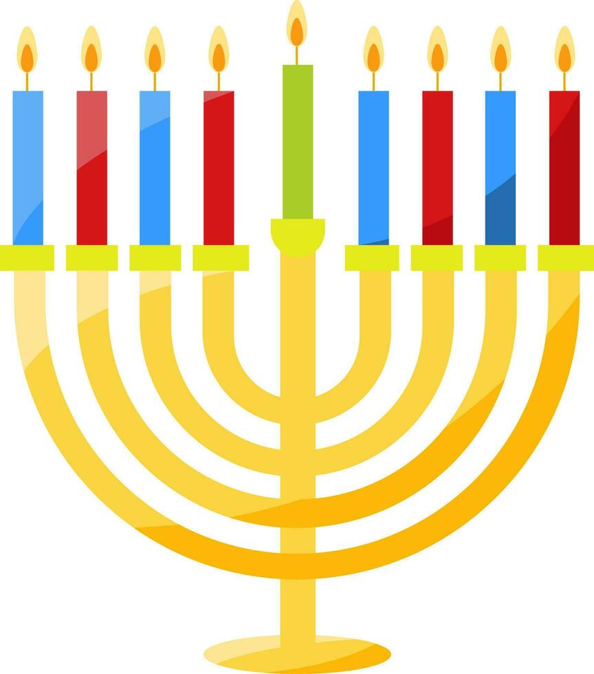 vistoso ardiente Menorah icono en plano estilo. vector