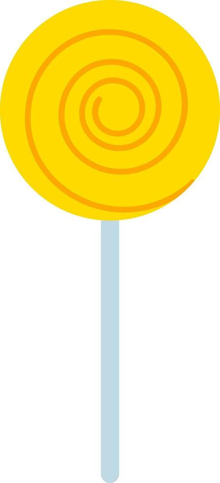 Yellow Spiral Lollipop Icon In Flat Style. vector