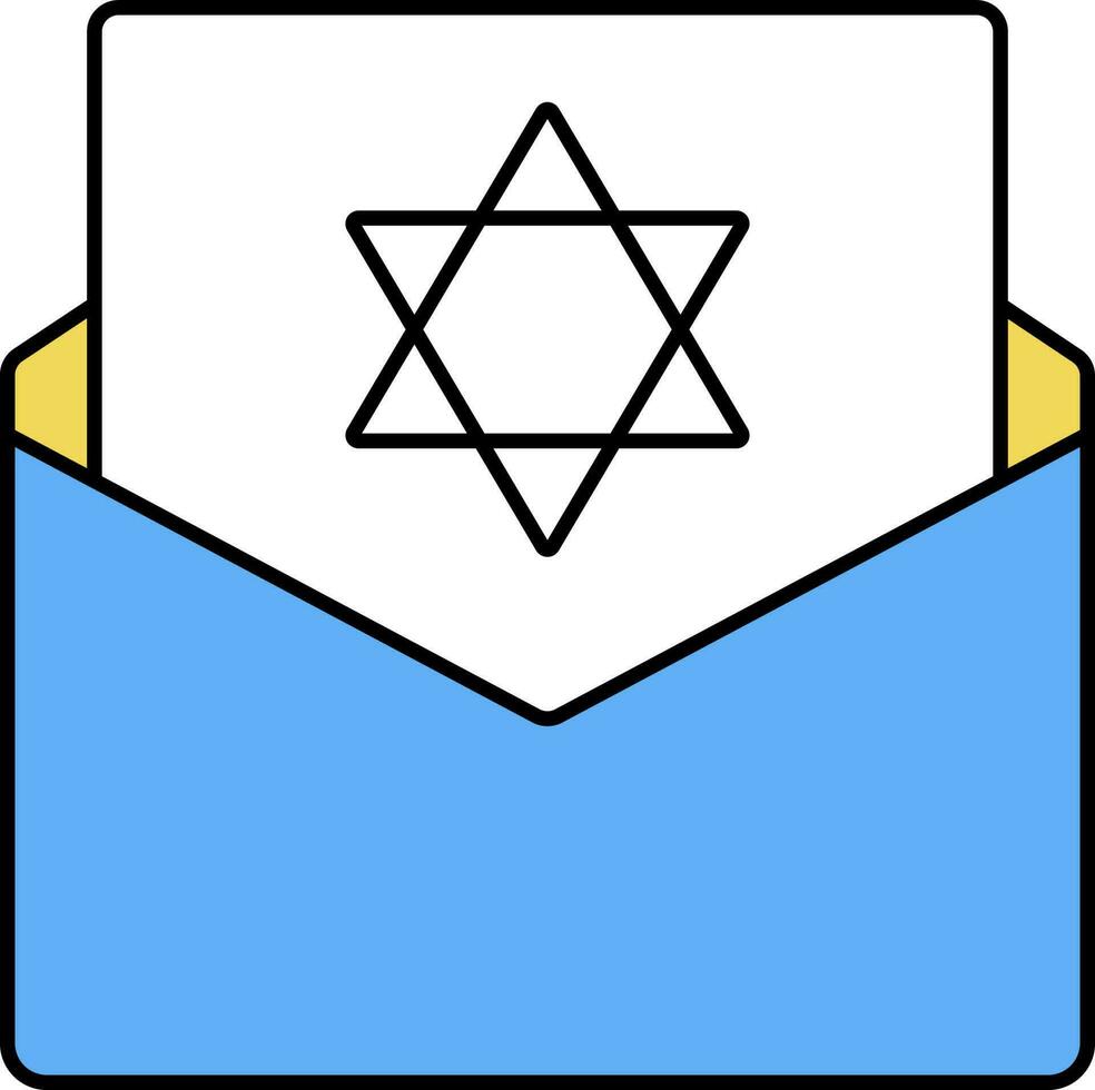 Blue Open Envelope With Jewish Card Icon. vector