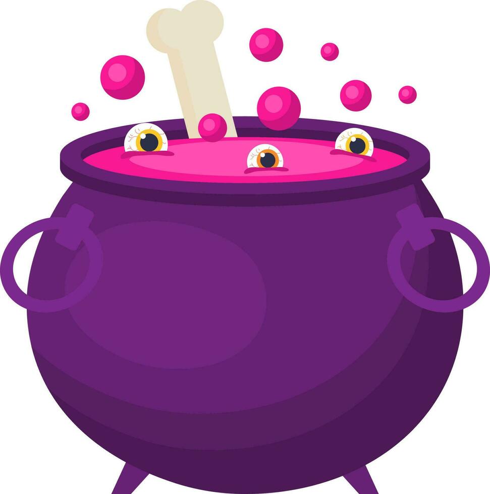 Eye Boiling Cauldron Flat Icon In Pink Color. vector